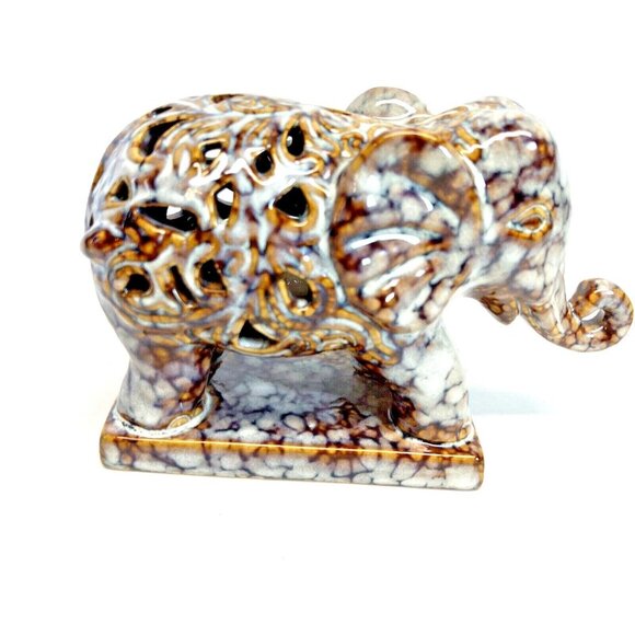 Ceramic Elephant Figurine Brown Tone Multi-color 8.5" X 5.5" Tall Decor - Picture 3 of 6
